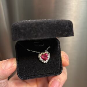 Sterling Silver Heart Necklace with Pink Gemstone
